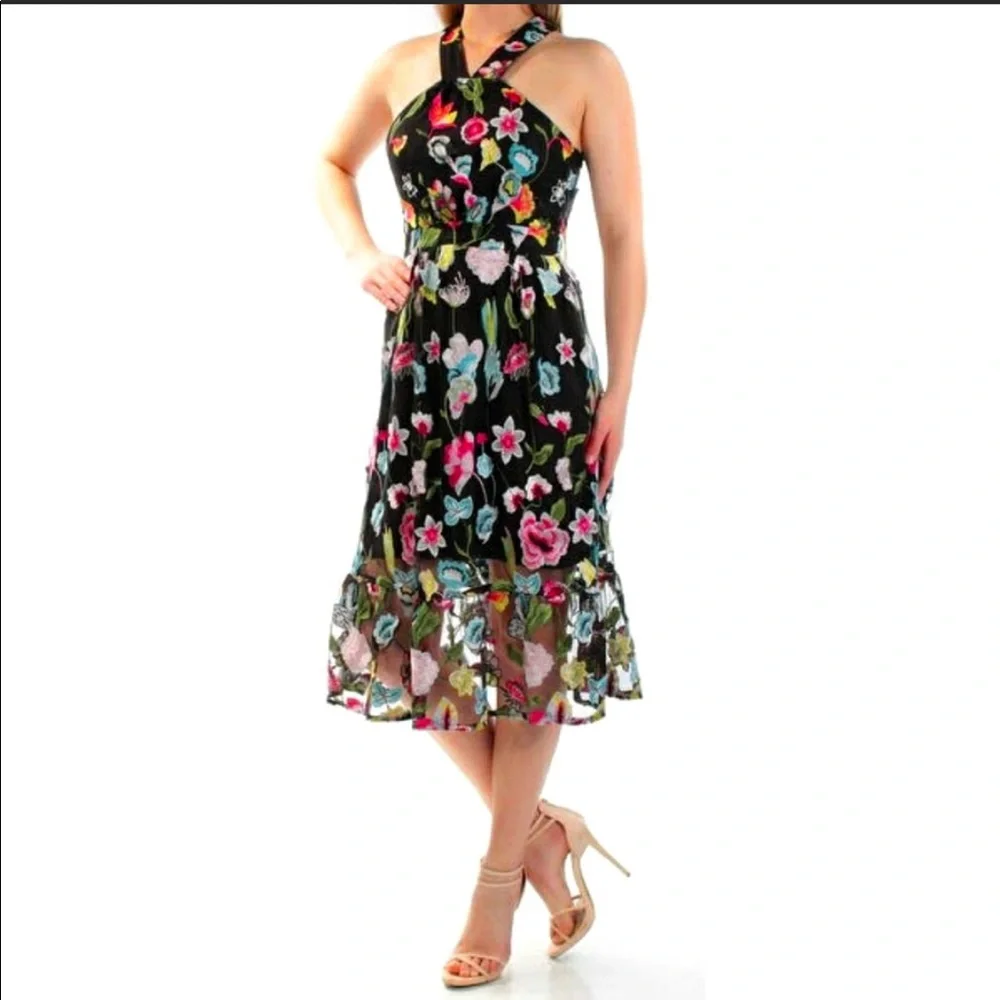 Perfect black floral dress 👗Cynthia Roxley💃sz L - Picture 1 of 5